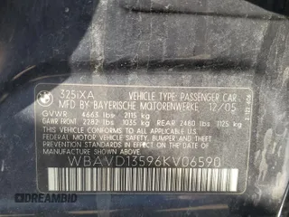 2006 BMW 3 Series 325xi z VIN WBAVD13596KV06590, wystawiony jako Copart lot #52387105 z przebiegiem 193 134 mil mil oraz Szkoda całkowita • Salvage title. Historia ofert i sprzedaży dostępna na DreamBid. Obrazek 12.