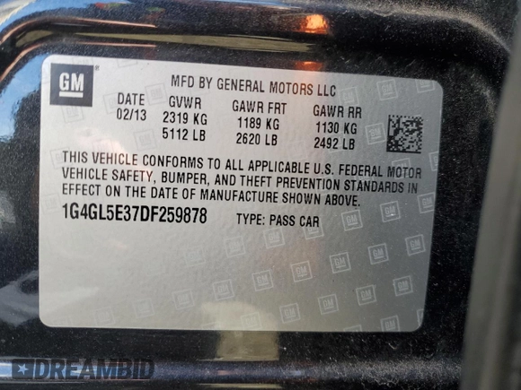 2013 Buick LaCrosse Leather with VIN 1G4GL5E37DF259878, listed as a Copart auction lot 87232924 with 71,210 mi miles and Salvage title. Bid and sale history available at DreamBid. Image 12.