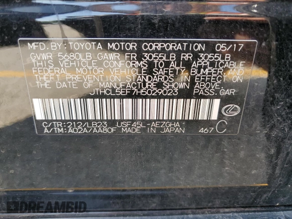 2017 Lexus LS 460 z VIN JTHCL5EF7H5029023, wystawiony jako Copart lot #62586564 z przebiegiem Nie podano mil oraz Czysty tytuł • Clean title. Historia ofert i sprzedaży dostępna na DreamBid. Obrazek 12.