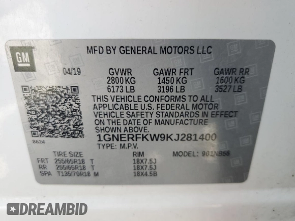2019 Chevrolet Traverse LS with VIN 1GNERFKW9KJ281400, listed as a Copart auction lot 69558904 with 40,198 mi miles and Salvage Title. Bid and sale history available at carsss.com. Image 13.
