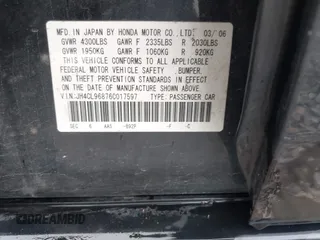 2006 Acura TSX with VIN JH4CL96876C017597, listed as a IAAI auction lot 42357170 with 216,693 mi miles and . Bid and sale history available at DreamBid. Image 9.