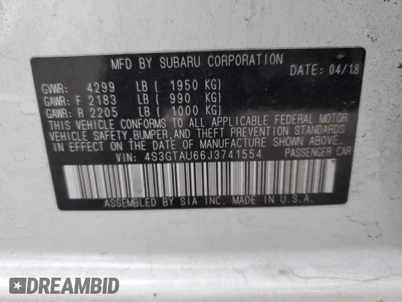 2018 Subaru Impreza Limited z VIN 4S3GTAU66J3741554, wystawiony jako Copart lot #53670825 z przebiegiem 93 308 mil mil oraz Szkoda całkowita • Salvage title. Historia ofert i sprzedaży dostępna na DreamBid. Obrazek 15.