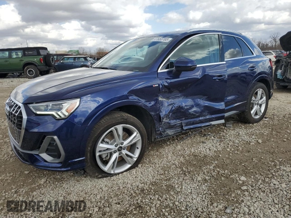 2023 Audi Q3 S line Premium Plus with VIN WA1EECF33P1037116, listed as a Copart auction lot 47653765 with 5,702 mi miles and Salvage title. Bid and sale history available at DreamBid. Image 1.