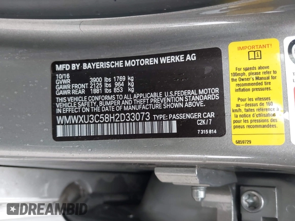 2017 MINI Hardtop 4 Door Cooper S z VIN WMWXU3C58H2D33073, wystawiony jako IAAI lot #41913081 z przebiegiem 51 631 mil mil oraz . Historia ofert i sprzedaży dostępna na DreamBid. Obrazek 9.