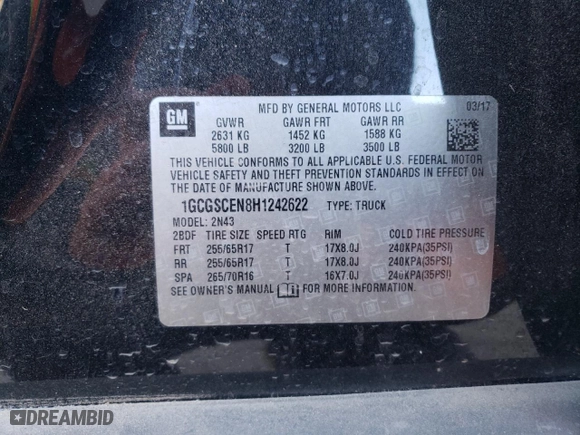 2017 Chevrolet Colorado 2WD LT with VIN 1GCGSCEN8H1242622, listed as a Copart auction lot 87667325 with 0 mi miles and Non Repairable. Bid and sale history available at carsss.com. Image 13.