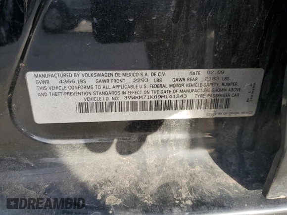 2009 Volkswagen Jetta Sedan SE with VIN 3VWRM71K09M141243, listed as a Copart auction lot 51507365 with 154,474 mi miles and Salvage Title. Bid and sale history available at carsss.com. Image 13.