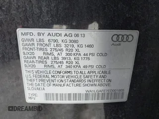 2014 Audi Q7 Premium Plus with VIN WA1LGAFE7ED001805, listed as a IAAI auction lot 42424693 with 92,720 mi miles and . Bid and sale history available at DreamBid. Image 9.