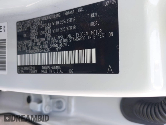 2024 Toyota Highlander LE z VIN 5TDKDRBH6RS544226, wystawiony jako IAAI lot #42083278 z przebiegiem 6 066 mil mil oraz . Historia ofert i sprzedaży dostępna na DreamBid. Obrazek 9.