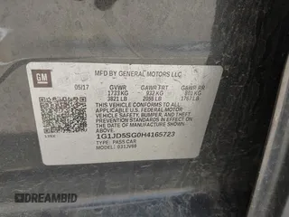 2017 Chevrolet Sonic LT with VIN 1G1JD5SG0H4165723, listed as a IAAI auction lot 42388906 with 73,850 mi miles and . Bid and sale history available at DreamBid. Image 9.