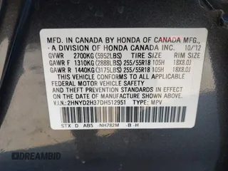 2013 Acura MDX Tech Pkg with VIN 2HNYD2H37DH512951, listed as a IAAI auction lot 41286893 with 107,180 mi miles. Bid and sale history available at carsss.com. Image 9.