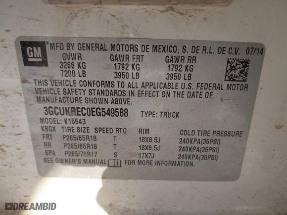 2014 Chevrolet Silverado 1500 LT with VIN 3GCUKREC0EG549588, listed as a IAAI auction lot 41370829 with 143,406 mi miles. Bid and sale history available at carsss.com. Image 9.