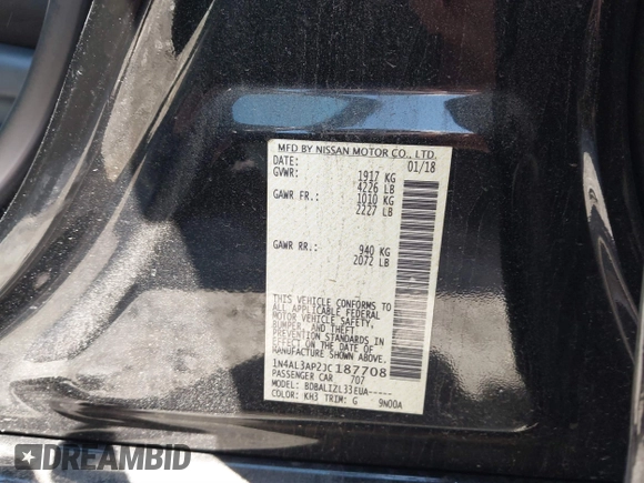 2018 Nissan Altima S with VIN 1N4AL3AP2JC187708, listed as a IAAI auction lot 41864283 with 158,527 mi miles and . Bid and sale history available at DreamBid. Image 9.