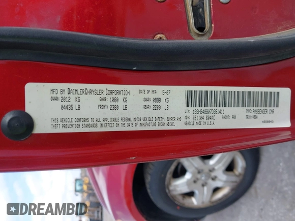 2007 Dodge Caliber SXT with VIN 1B3HB48B07D351411, listed as a IAAI auction lot 41908669 with 152,176 mi miles and . Bid and sale history available at DreamBid. Image 9.