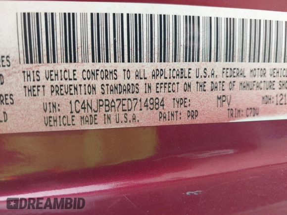 2014 Jeep Patriot Sport with VIN 1C4NJPBA7ED714984, listed as a IAAI auction lot 41488121 with 60,746 mi miles. Bid and sale history available at carsss.com. Image 9.