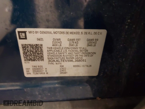 2021 GMC Terrain SLE z VIN 3GKALTEV5ML368091, wystawiony jako IAAI lot #42270275 z przebiegiem 59 442 mil mil oraz . Historia ofert i sprzedaży dostępna na DreamBid. Obrazek 9.