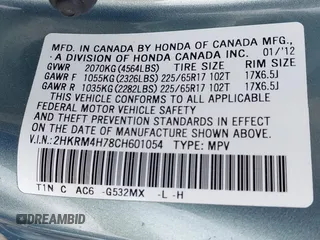 2012 Honda CR-V EX-L with VIN 2HKRM4H78CH601054, listed as a IAAI auction lot 42444157 with 113,491 mi miles and . Bid and sale history available at DreamBid. Image 9.