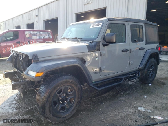 2018 Jeep Wrangler Unlimited Sport S with VIN 1C4HJXDG2JW261306, listed as a Copart auction lot 46974305 with 80,380 mi miles and Salvage Title. Bid and sale history available at carsss.com. Image 1.