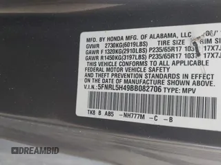 2011 Honda Odyssey EX with VIN 5FNRL5H49BB082706, listed as a IAAI auction lot 42080414 with 228,176 mi miles and . Bid and sale history available at carsss.com. Image 9.