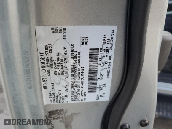 2005 Mercury Mountaineer Convenience z VIN 4M2ZU86K95UJ14463, wystawiony jako Copart lot #78227744 z przebiegiem 165 161 mil mil oraz Szkoda całkowita • Salvage title. Historia ofert i sprzedaży dostępna na DreamBid. Obrazek 15.