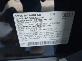 2019 Audi Q5 Premium Plus with VIN WA1BNAFY9K2073043, listed as a IAAI auction lot 41580814 with 45,225 mi miles. Bid and sale history available at carsss.com. Image 9.