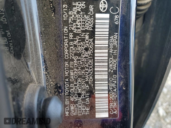 2014 Toyota Prius Four with VIN JTDKN3DU2E1750624, listed as a Copart auction lot 82349994 with 101,522 mi miles and Salvage Title. Bid and sale history available at DreamBid. Image 13.