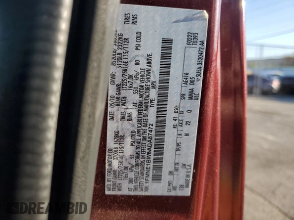 2010 Ford Econoline Passenger XL with VIN 1FMNE1BW6ADA87472, listed as a Copart auction lot 74989314 with 215,315 mi miles and Salvage Title. Bid and sale history available at DreamBid. Image 13.