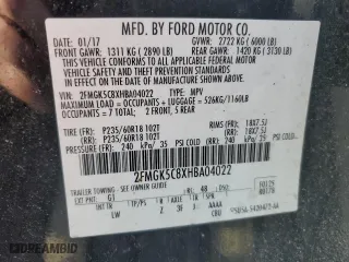 2017 Ford Flex SEL with VIN 2FMGK5C8XHBA04022, listed as a Copart auction lot 48673995 with 104,580 mi miles and Salvage Title. Bid and sale history available at carsss.com. Image 13.