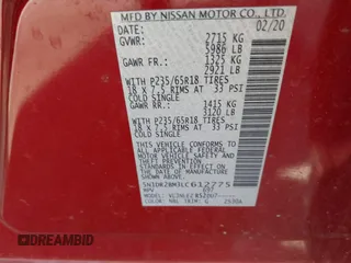 2020 Nissan Pathfinder SV with VIN 5N1DR2BM3LC612775, listed as a IAAI auction lot 42203759 with 85,247 mi miles and . Bid and sale history available at DreamBid. Image 9.