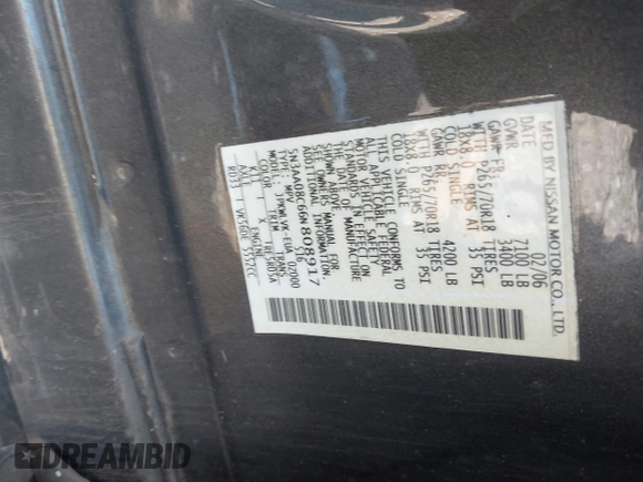 2006 Infiniti QX56 with VIN 5N3AA08C66N808917, listed as a IAAI auction lot 41886573 with Not Provided miles and . Bid and sale history available at DreamBid. Image 9.