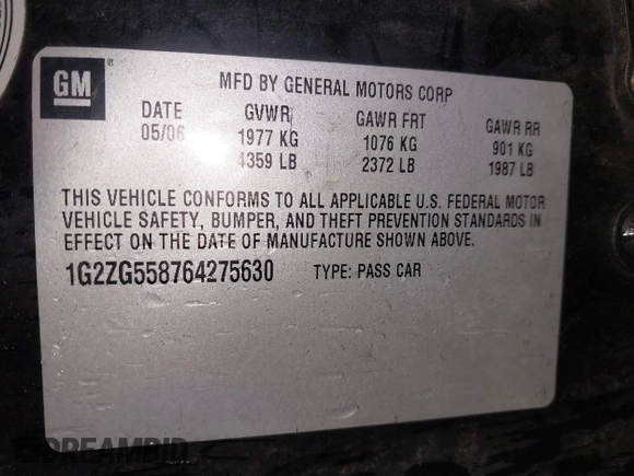 2006 Pontiac G6 6-Cyl z VIN 1G2ZG558764275630, wystawiony jako IAAI lot #41446766 z przebiegiem 218 181 mil mil oraz . Historia ofert i sprzedaży dostępna na DreamBid. Obrazek 9.