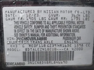 2024 Nissan Versa S with VIN 3N1CN8DV8RL846690, listed as a IAAI auction lot 41480567 with 28,643 mi miles and . Bid and sale history available at DreamBid. Image 9.