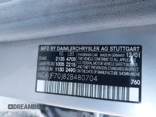 2002 Mercedes-Benz E 320 with VIN WDBJF70J82B480704, listed as a IAAI auction lot 41602662 with 131,494 mi miles and . Bid and sale history available at DreamBid. Image 9.