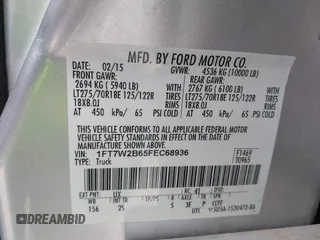 2015 Ford F-250 Lariat with VIN 1FT7W2B65FEC68936, listed as a IAAI auction lot 42142608 with 67,603 mi miles and . Bid and sale history available at carsss.com. Image 9.