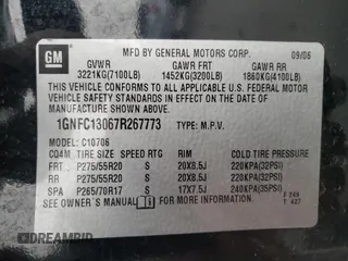 2007 Chevrolet Tahoe LTZ with VIN 1GNFC13067R267773, listed as a Copart auction lot 41653905 with 197,538 mi miles and Salvage title. Bid and sale history available at DreamBid. Image 13.