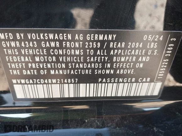 2024 Volkswagen Golf GTI S with VIN WVWGA7CD4RW214857, listed as a IAAI auction lot 42088577 with 14,936 mi miles. Bid and sale history available at carsss.com. Image 9.