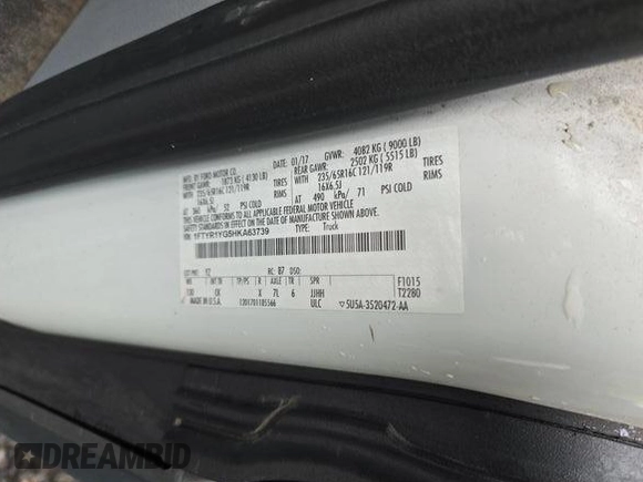 2017 Ford Transit with VIN 1FTYR1YG5HKA63739, listed as a IAAI auction lot 42277085 with 98,190 mi miles and . Bid and sale history available at DreamBid. Image 25.