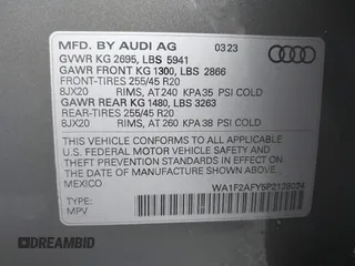 2023 Audi Q5 S line Prestige with VIN WA1F2AFY5P2128024, listed as a IAAI auction lot 41772429 with 10,106 mi miles. Bid and sale history available at carsss.com. Image 9.