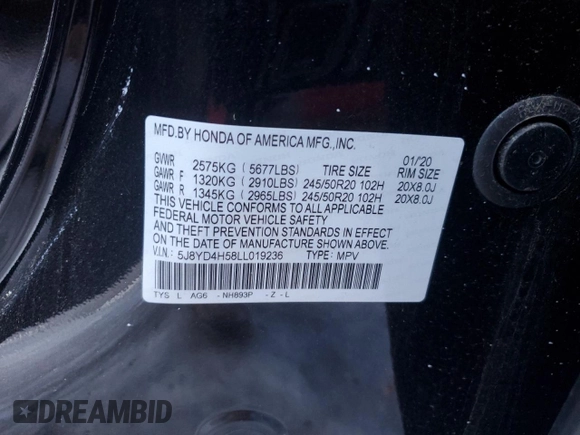 2020 Acura MDX w/Technology Pkg with VIN 5J8YD4H58LL019236, listed as a Copart auction lot 43939565 with 77,330 mi miles and Non Repairable. Bid and sale history available at carsss.com. Image 13.