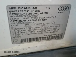 2022 Audi SQ5 Premium Plus with VIN WA1B4AFYXN2043153, listed as a Copart auction lot 58637074 with Not Provided miles and Salvage Title. Bid and sale history available at DreamBid. Image 15.