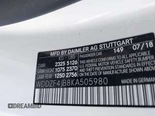 2019 Mercedes-Benz E 300 with VIN WDDZF4JB8KA505980, listed as a IAAI auction lot 41611693 with Not Provided miles and . Bid and sale history available at DreamBid. Image 9.