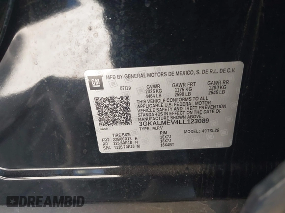 2020 GMC Terrain SLE z VIN 3GKALMEV4LL123089, wystawiony jako IAAI lot #41226447 z przebiegiem 38 415 mil mil oraz . Historia ofert i sprzedaży dostępna na DreamBid. Obrazek 9.