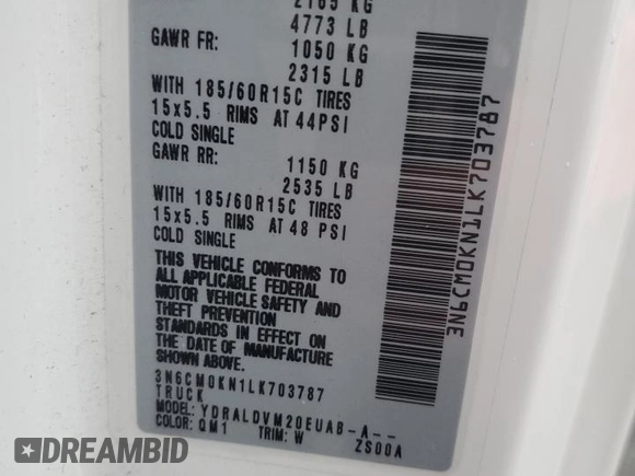 2020 Nissan NV200 S with VIN 3N6CM0KN1LK703787, listed as a Copart auction lot 51327865 with 164,079 mi miles and Salvage title. Bid and sale history available at DreamBid. Image 12.