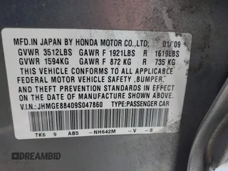 2009 Honda Fit Sport с VIN JHMGE88409S047860, выставлен на аукционе IAAI как лот 42232769 с пробегом 170 014 миль миль и . История ставок и продаж доступна на DreamBid. Изображение 9.