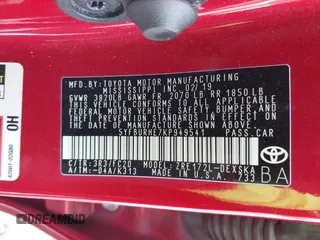 2019 Toyota Corolla L z VIN 5YFBURHE7KP949541, wystawiony jako IAAI lot #41811330 z przebiegiem 61 712 mil mil oraz . Historia ofert i sprzedaży dostępna na DreamBid. Obrazek 9.