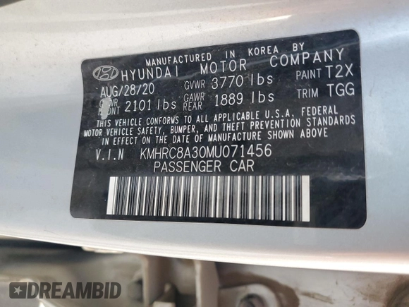 2021 Hyundai Venue SEL with VIN KMHRC8A30MU071456, listed as a Copart auction lot 82291174 with 93,694 mi miles and Salvage Title. Bid and sale history available at carsss.com. Image 15.