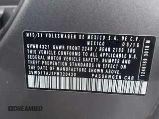2015 Volkswagen Jetta SE с VIN 3VWD17AJ7FM320420, выставлен на аукционе IAAI как лот 41495266 с пробегом 132 031 миль миль и . История ставок и продаж доступна на DreamBid. Изображение 9.