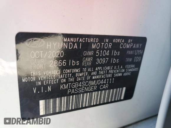 2021 Genesis G80 2.5T with VIN KMTGB4SC8MU044111, listed as a Copart auction lot 87377824 with 17,102 mi miles and Salvage Title. Bid and sale history available at DreamBid. Image 12.