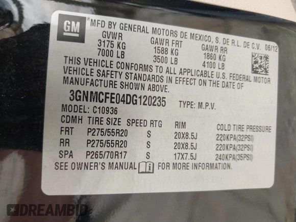 2013 Chevrolet Avalanche LT with VIN 3GNMCFE04DG120235, listed as a IAAI auction lot 41739179 with 77,861 mi miles and . Bid and sale history available at DreamBid. Image 9.