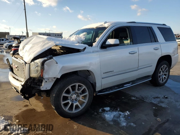 2017 GMC Yukon Denali with VIN 1GKS1CKJ2HR208163, listed as a Copart auction lot 88161295 with 107,864 mi miles and Salvage Title. Bid and sale history available at carsss.com. Image 1.