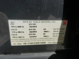 2017 Tesla Model S 100D with VIN 5YJSA1E20HF194600, listed as a Copart auction lot 49068495 with 52,023 mi miles and Salvage title. Bid and sale history available at DreamBid. Image 14.